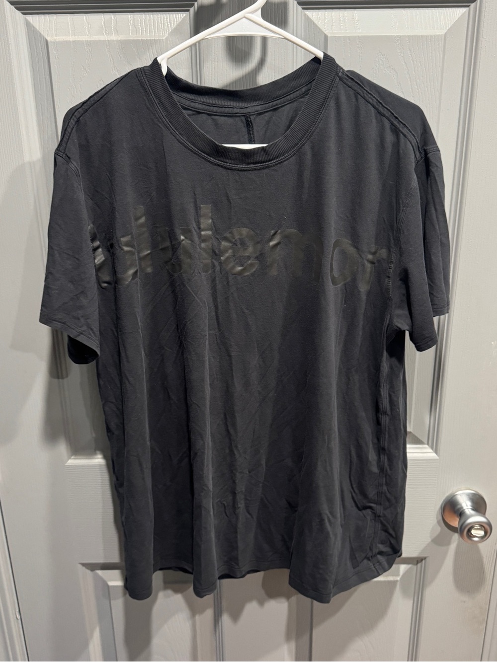 lululemon athletica Black Short Sleeve Crew Tee with Tone-on-Tone Logo